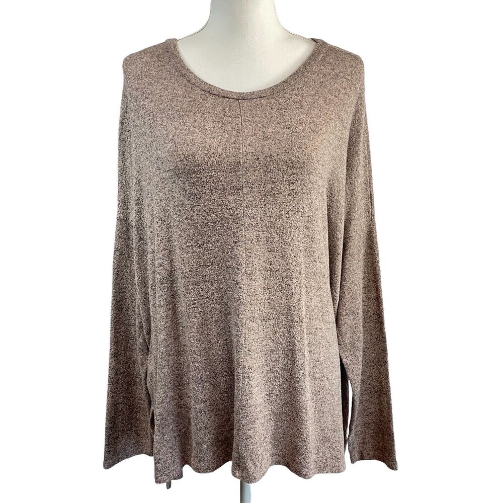 Sans Souci Women's L Pink & Gray Relaxed Plush Long Sleeve Tunic Top
